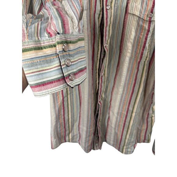 Scully‎ Top Button Up Women XL Western Rodeo Stripped  Flip Cuff Long Sleeve - Picture 4 of 9